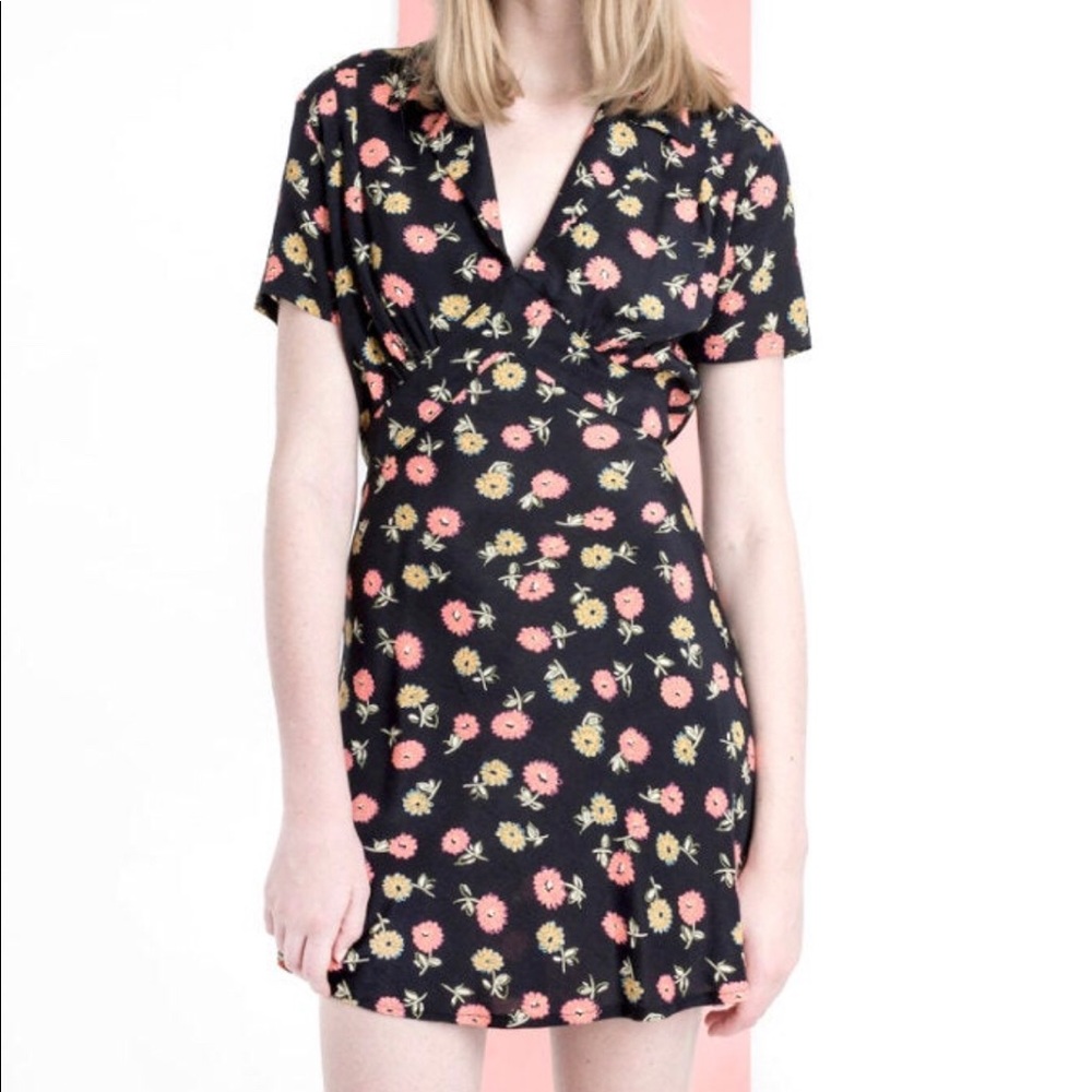 Vintage 90s Black & Floral Mini Boho Dress